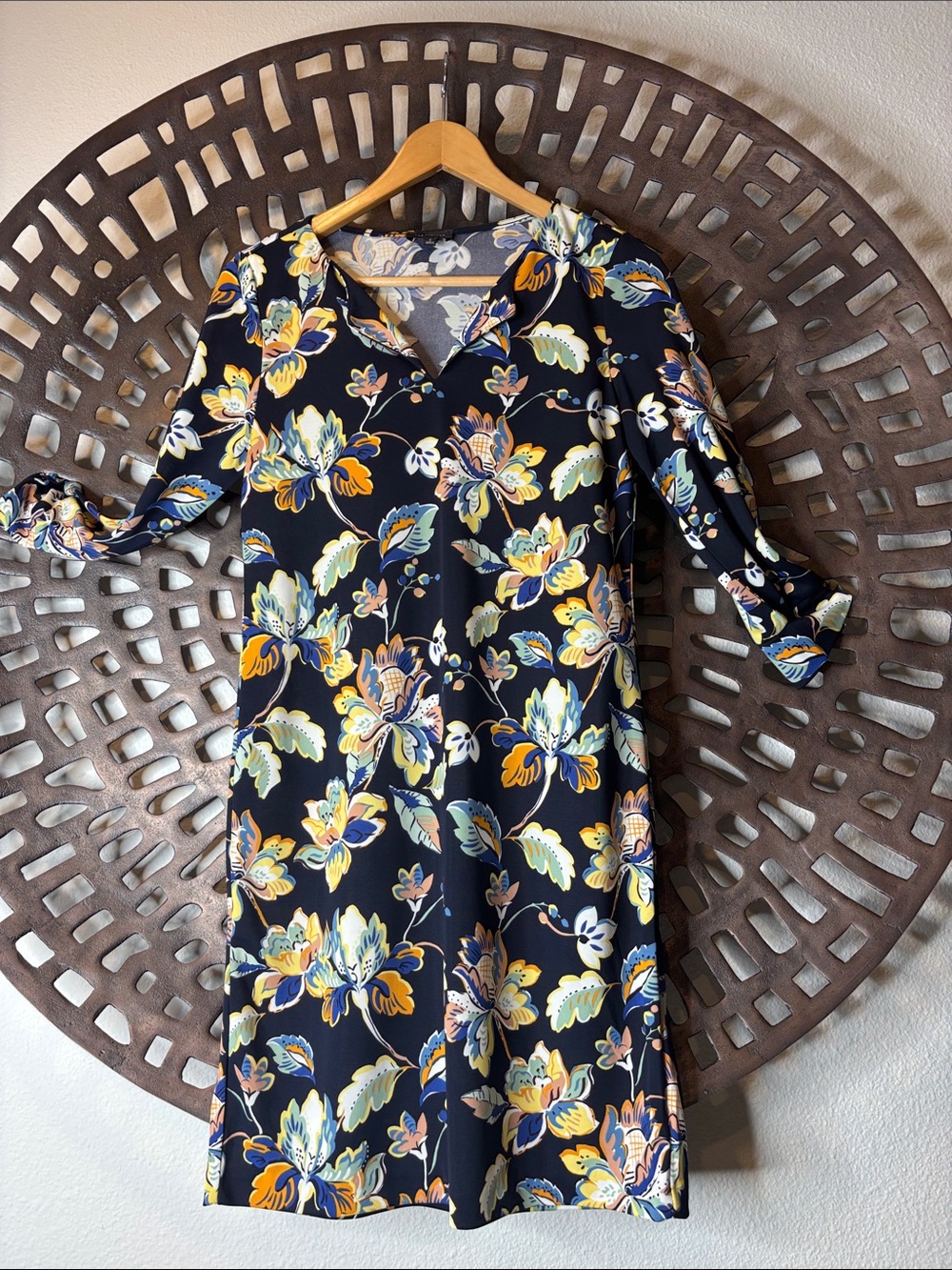 🌸 Floral Shift Dress Navy Yellow 3/4 Sleeve Women’s Small The Limited 🌸